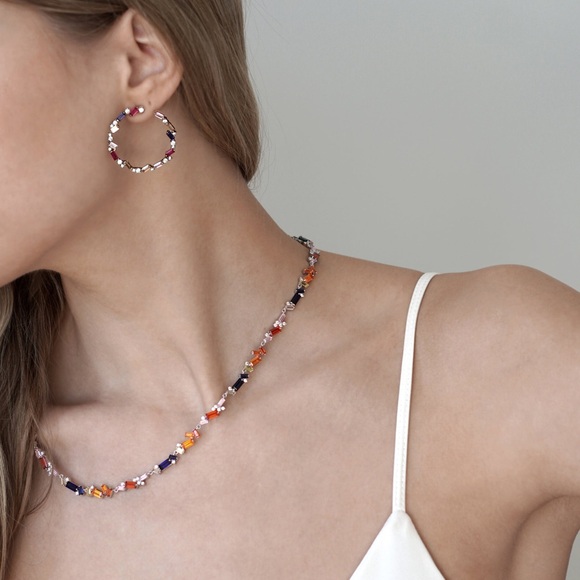 NEW Rainbow Baguette Tennis Necklaces - Picture 7 of 8